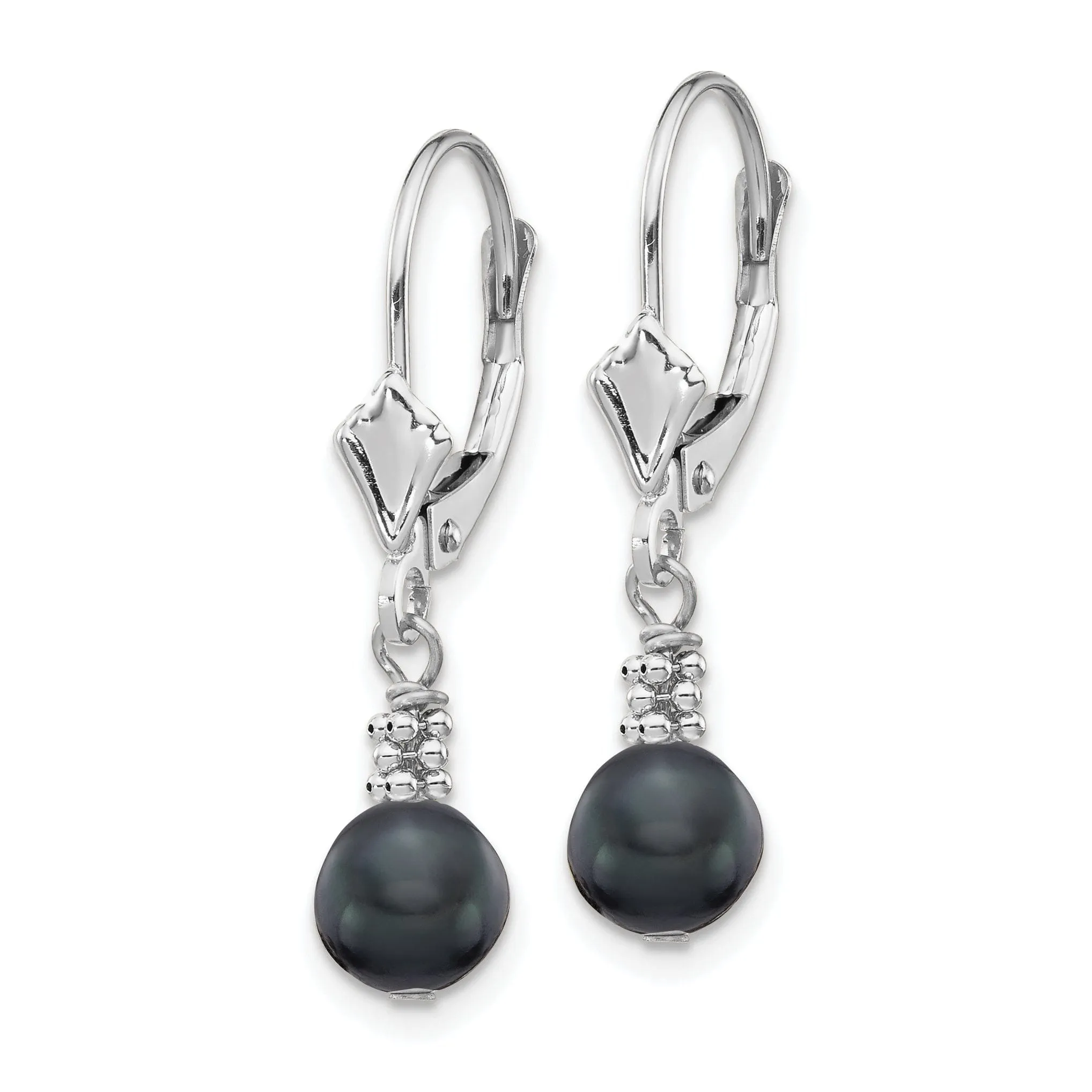 14k White Gold Grey Pearl Leverback Earrings