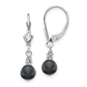 14k White Gold Grey Pearl Leverback Earrings