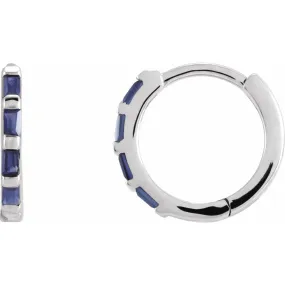 14K White Gold Natural Blue Sapphire Huggie Earrings