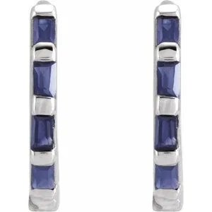 14K White Gold Natural Blue Sapphire Huggie Earrings