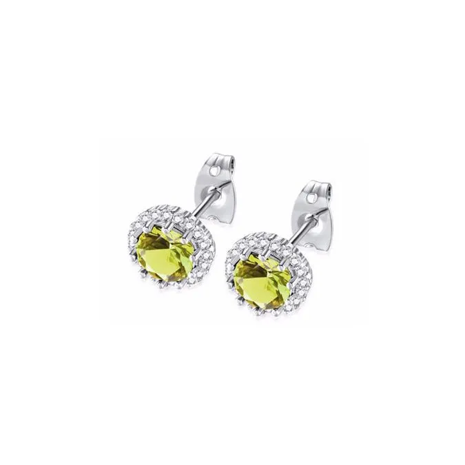 14k White Gold Plated 1 Ct Created Halo Round Yellow Sapphire Stud Earrings