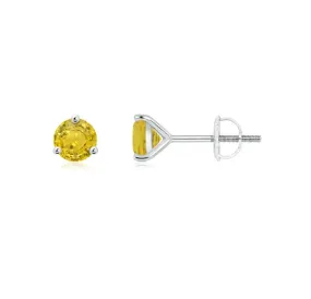 14k White Gold Plated 2 Carat Round Created Yellow Sapphire Stud Earrings