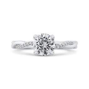 14K White Gold Round Diamond Engagement Ring with Criss Cross Shank (Semi Mount)