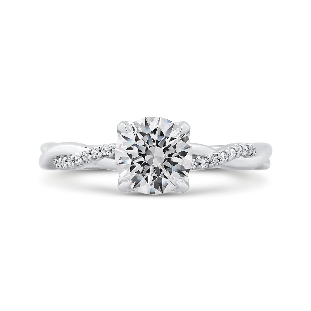 14K White Gold Round Diamond Engagement Ring with Criss Cross Shank (Semi Mount)