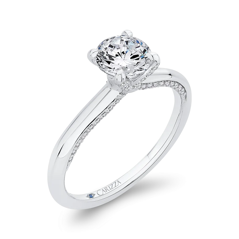 14K White Gold Round Diamond Halo Engagement Ring (Semi Mount)