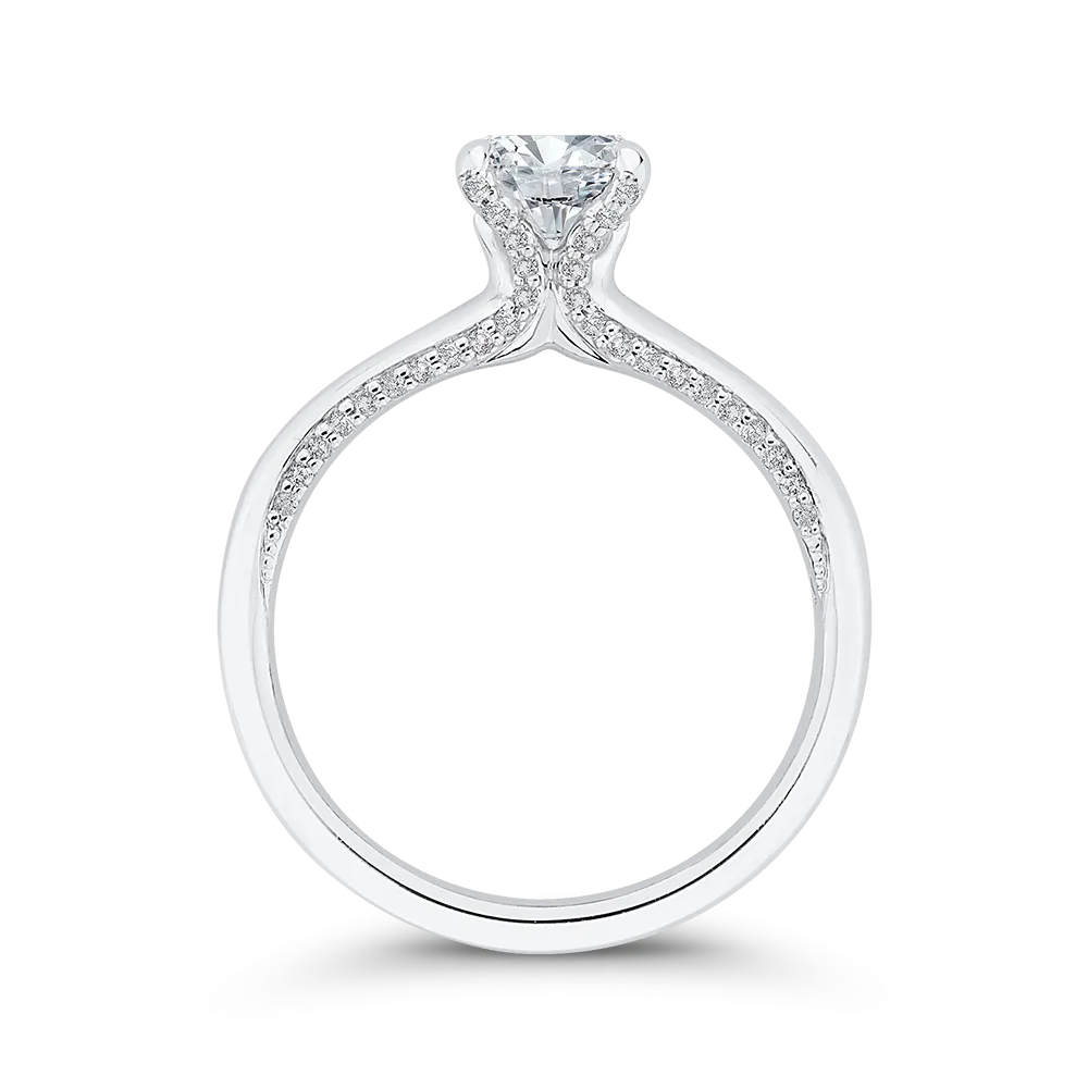 14K White Gold Round Diamond Halo Engagement Ring (Semi Mount)