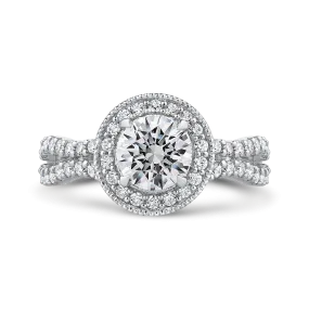 14K White Gold Round Diamond Halo Engagement Ring with Split Shank (Semi Mount)