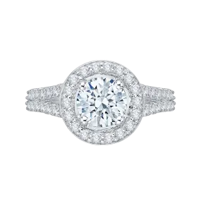 14K White Gold Round Diamond Halo Engagement Ring with Split Shank