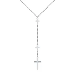 14k White Gold Traditional Triple Cross Necklace with Lobster Claw Clasp