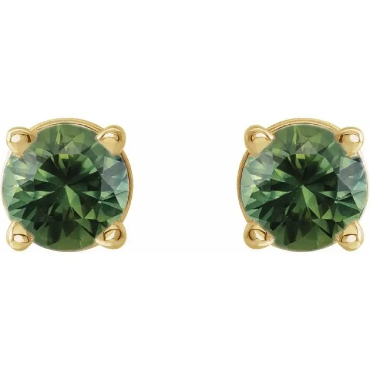 14K Yellow 3 mm Natural Green Sapphire Stud Earrings