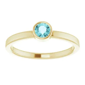 14K Yellow 4 mm Natural Blue Zircon Ring