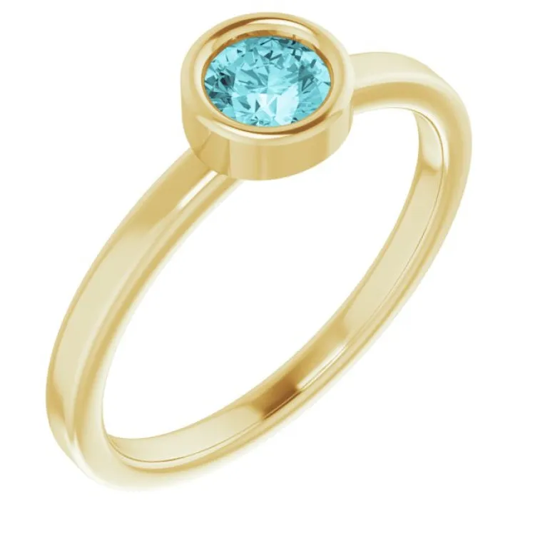 14K Yellow 4.5 mm Natural Blue Zircon Ring