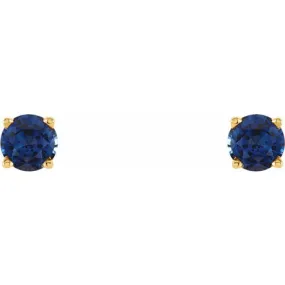 14K Yellow 5 mm Lab-Grown Blue Sapphire Stud Earrings