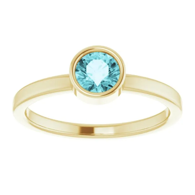 14K Yellow 5 mm Natural Blue Zircon Ring