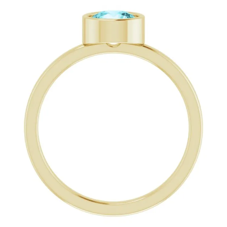 14K Yellow 6 mm Natural Blue Zircon Ring