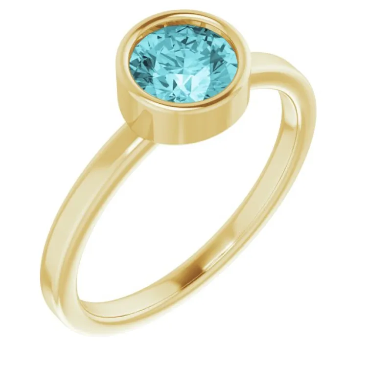 14K Yellow 6 mm Natural Blue Zircon Ring