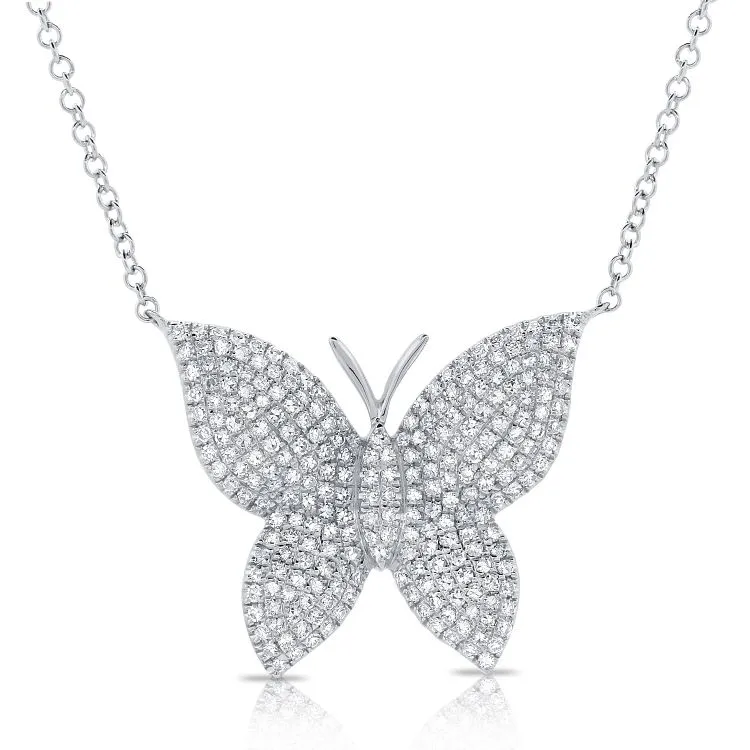 14K Yellow Diamond Large Butterfly Necklace