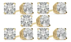 14k Yellow Gold 1/2Ct Cushion Cut White Sapphire Set Of Five Stud Earrings Plated