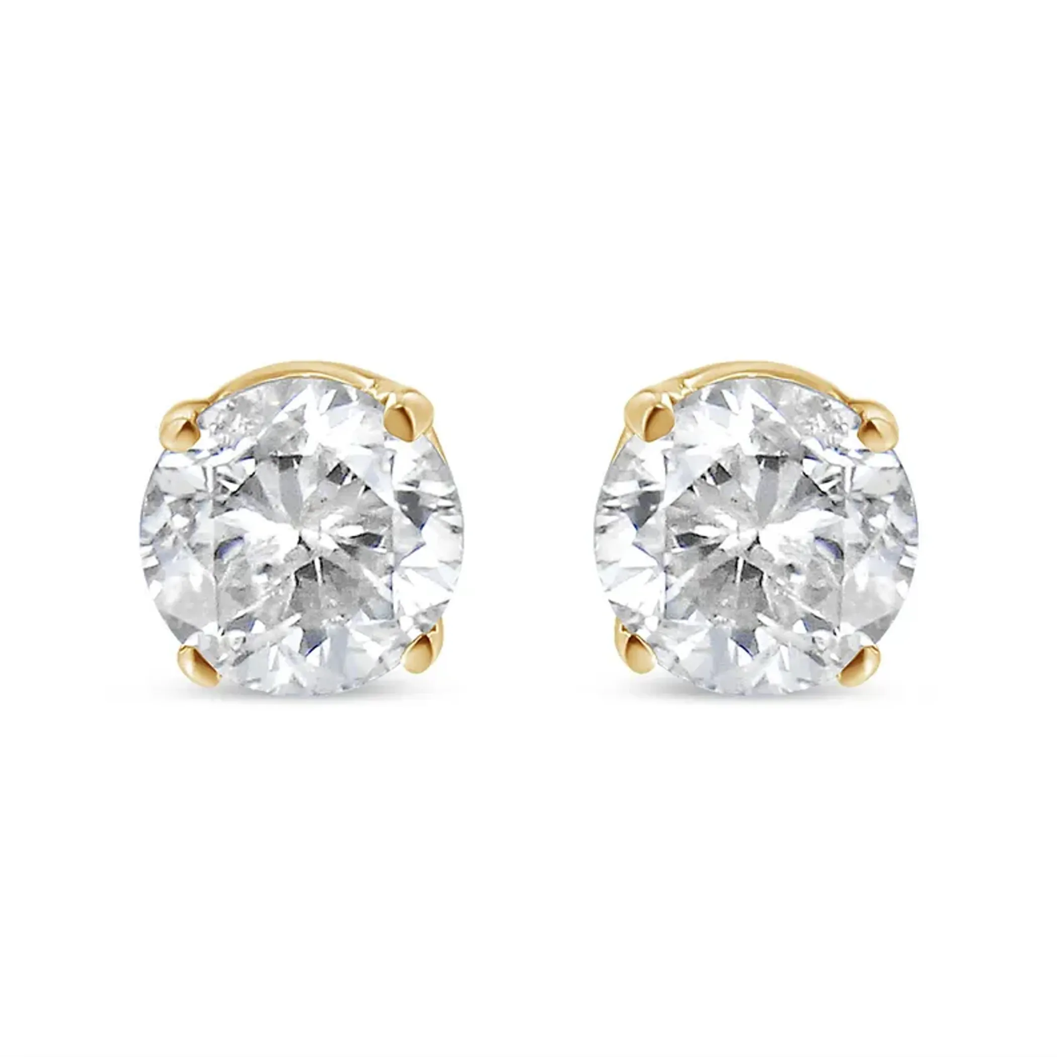 14K Yellow Gold 1/3 Cttw Round Brilliant-Cut Diamond Classic 4-Prong Stud Earrings (K-L Color, SI1-SI2 Clarity)