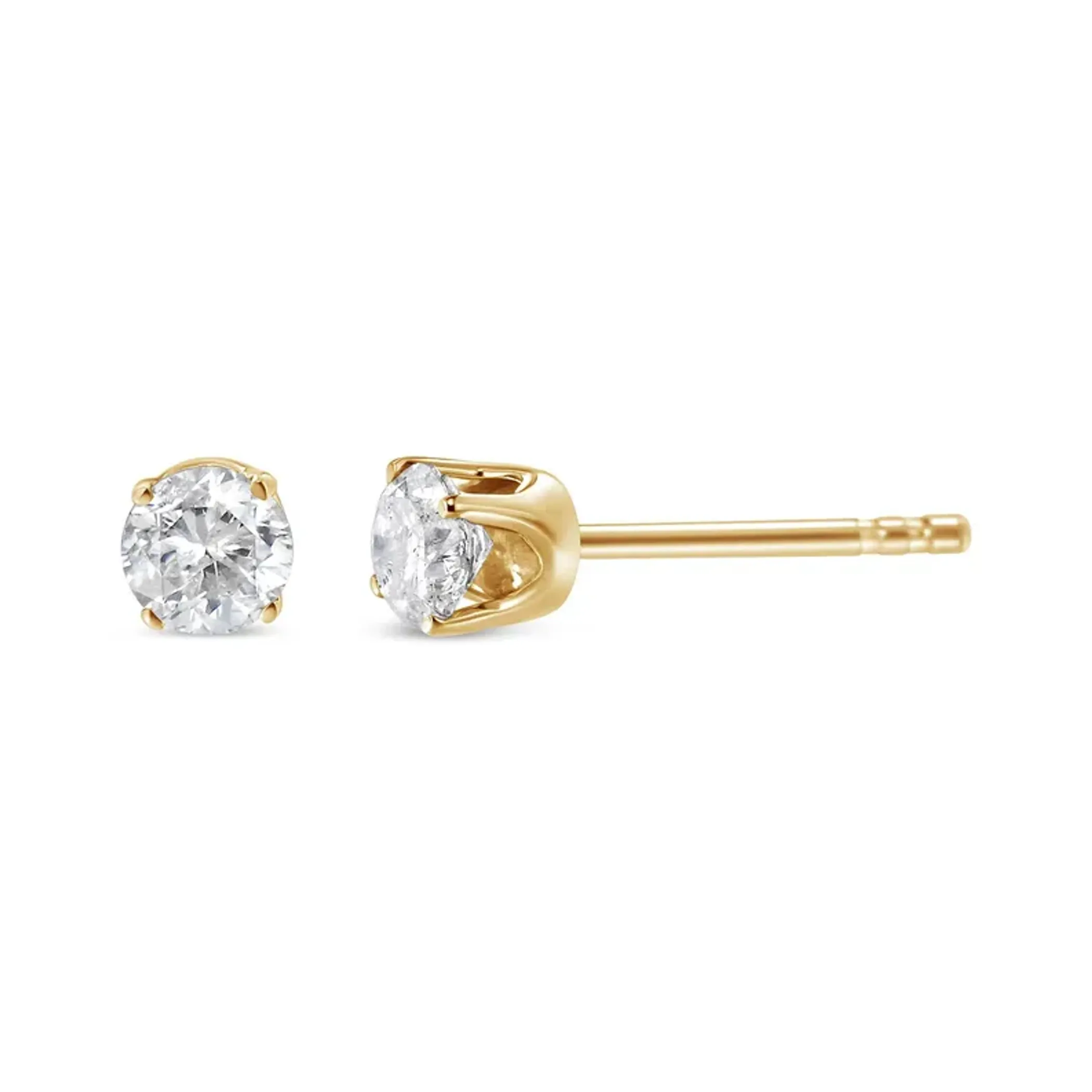 14K Yellow Gold 1/3 Cttw Round Brilliant-Cut Diamond Classic 4-Prong Stud Earrings (K-L Color, SI1-SI2 Clarity)