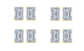 14k Yellow Gold 3Ct Emerald Cut White Sapphire Set Of Four Stud Earrings Plated