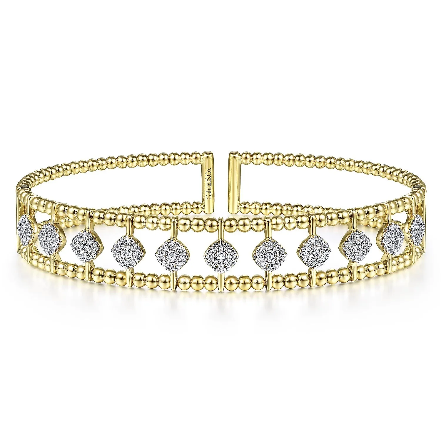 14K Yellow Gold Bujukan Cuff Bracelet with Pave Diamond Connectors,  0.69 Carat TW