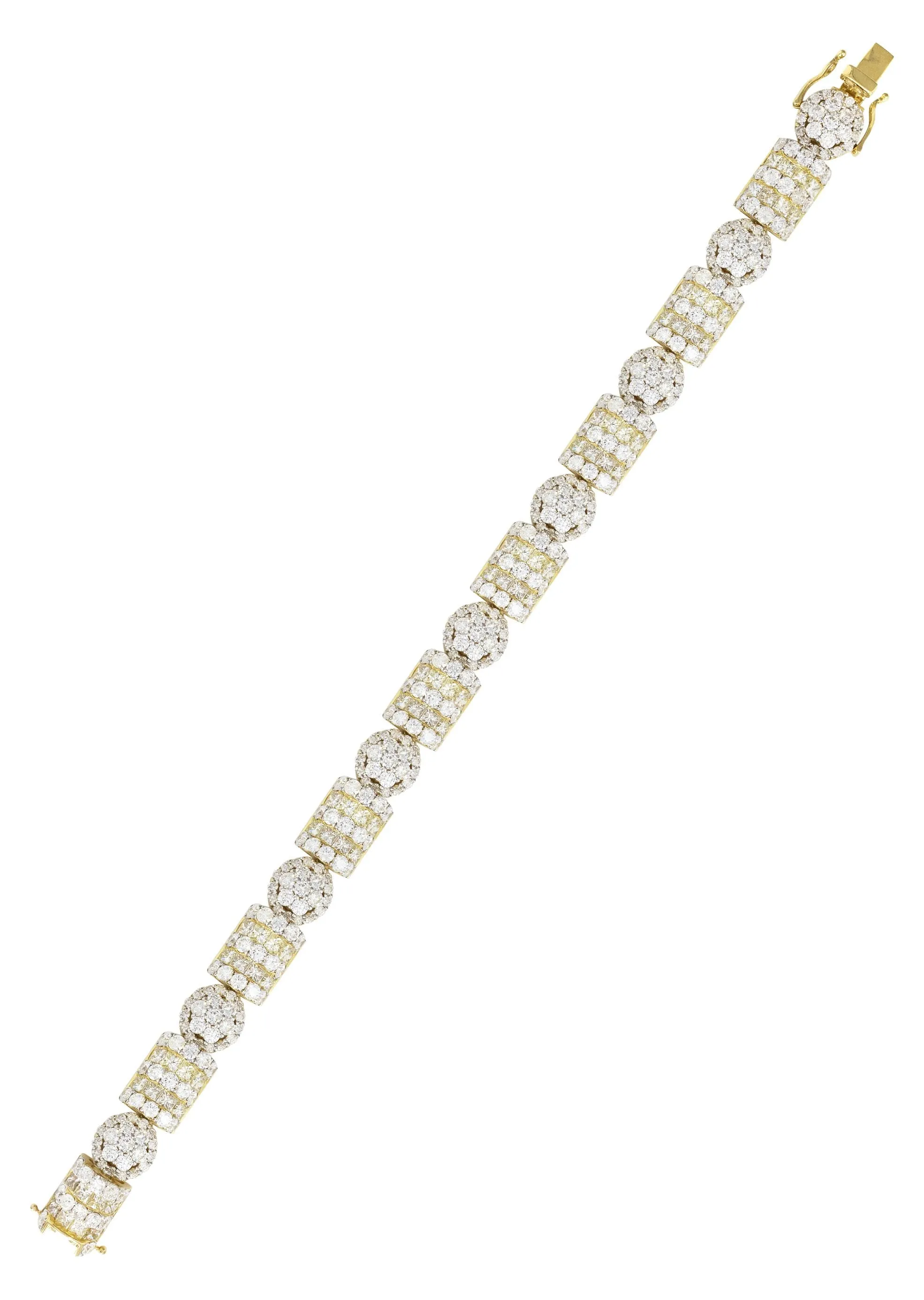 14K Yellow Gold Cluster Diamond Bracelet | 33.97 Grams | 21.15 Carats