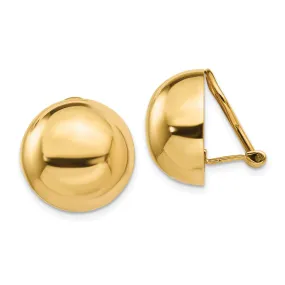 14k Yellow Gold Omega Clip 16MM Half Ball Earrings