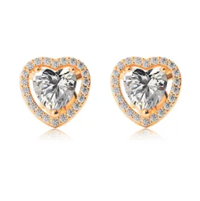 14k Yellow Gold Plated 4 Ct Created Halo Heart White Sapphire Stud Earrings