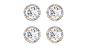 14k Yellow Gold Plated 4mm 1/2Ct Round White Sapphire Set Of Two Halo Stud Earrings