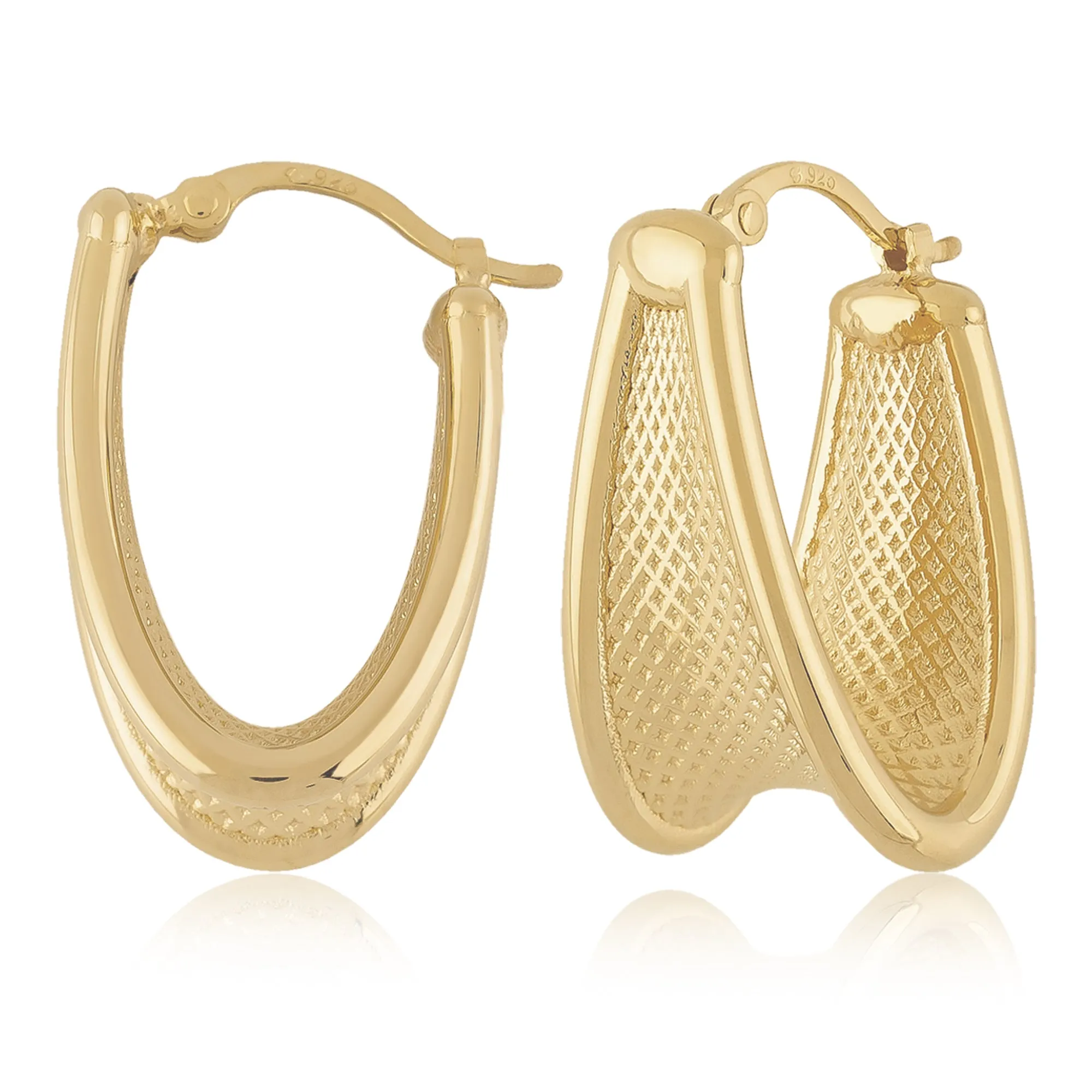 14K Yellow Oval Hoop Earrings