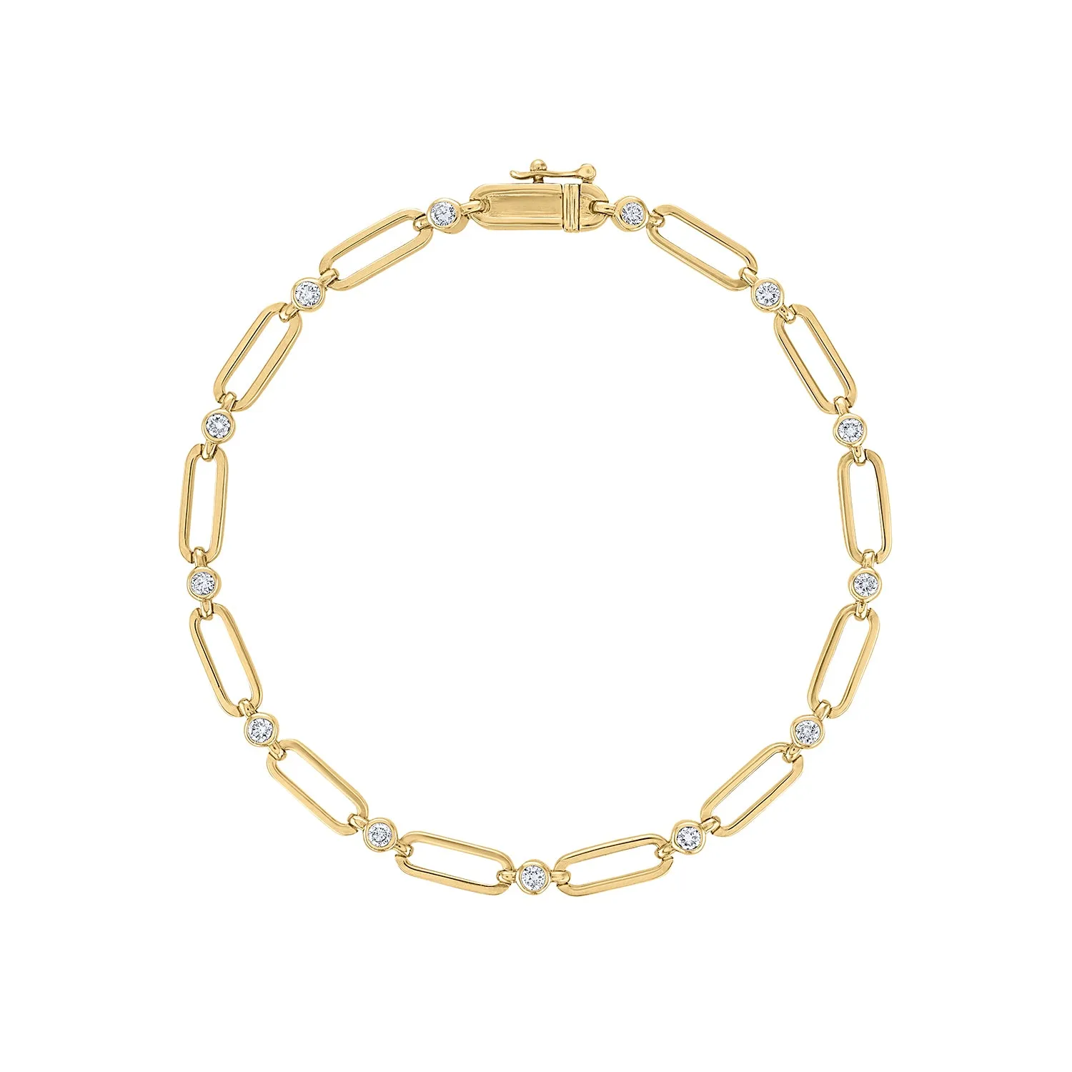 14KT GOLD DIAMOND BEZEL OVAL LINK BRACELET