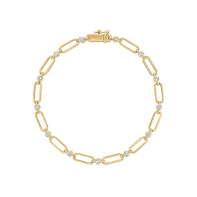 14KT GOLD DIAMOND BEZEL OVAL LINK BRACELET