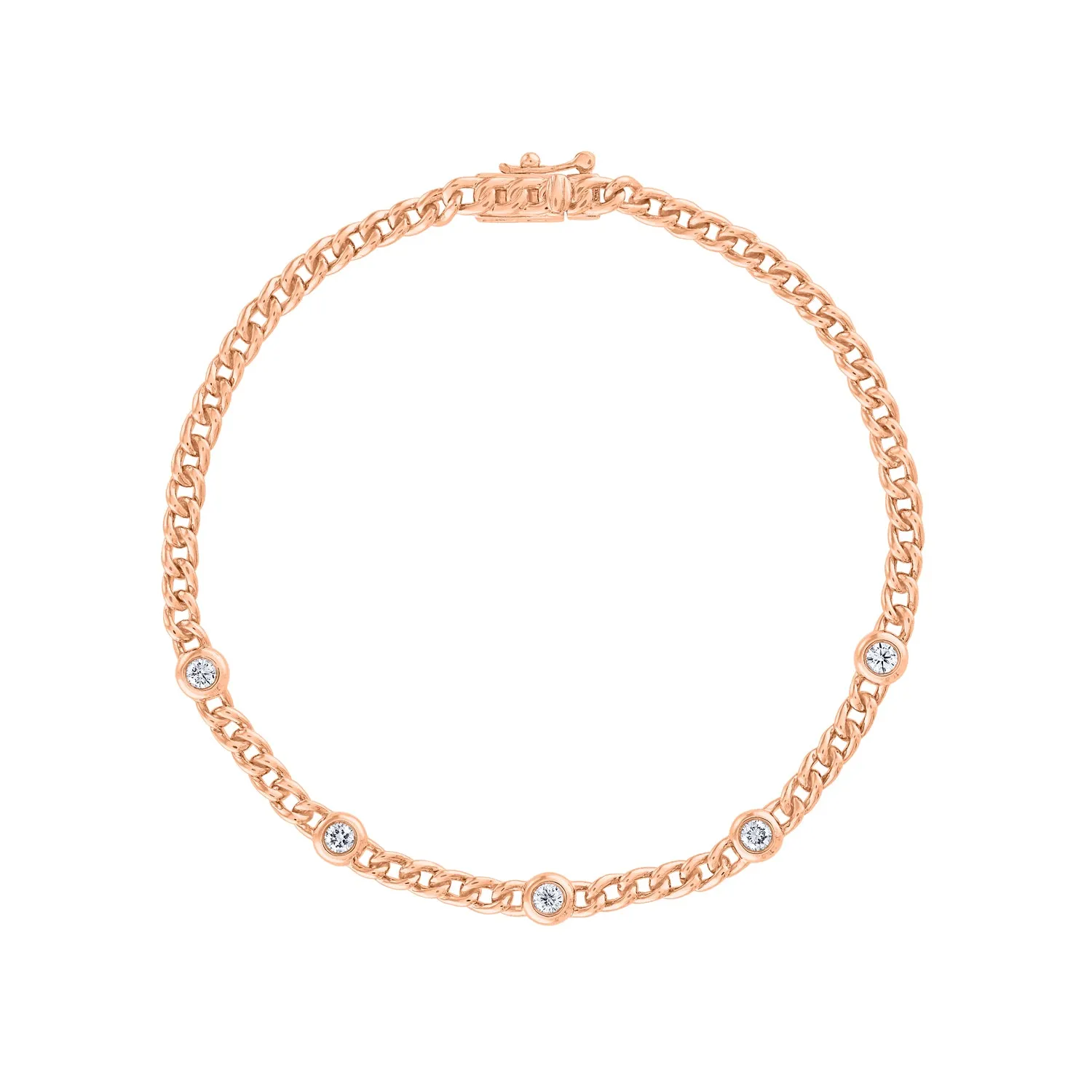 14KT GOLD DIAMOND FIVE BEZEL CURB BRACELET