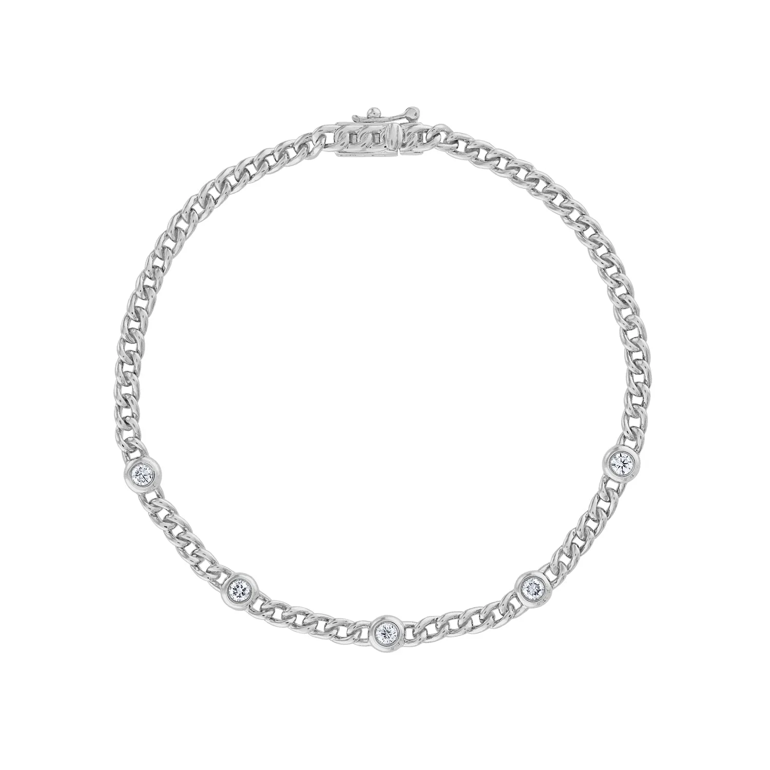 14KT GOLD DIAMOND FIVE BEZEL CURB BRACELET