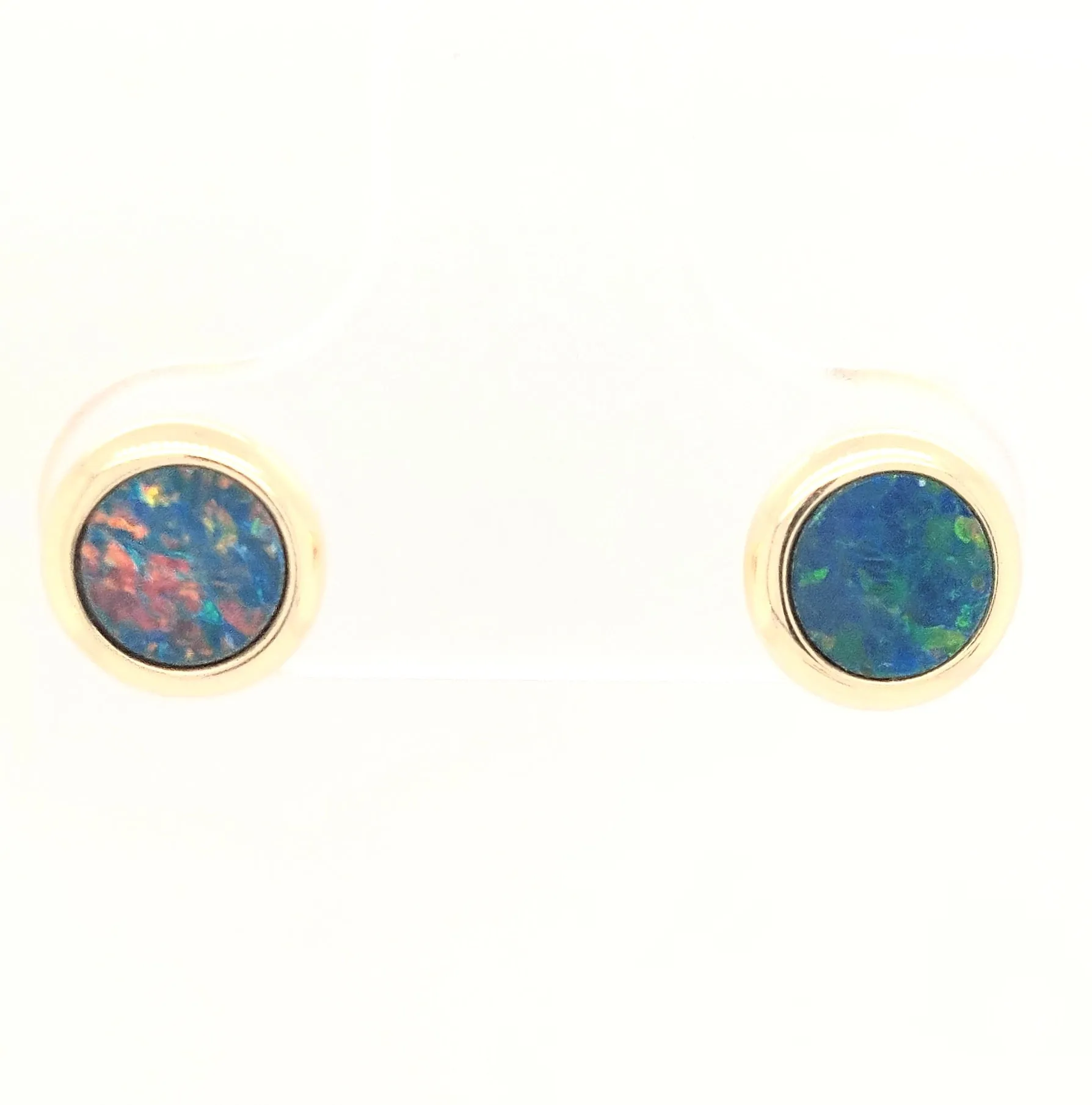 14KY 5mm Round Australian Opal Doublet Stud Earring Pair