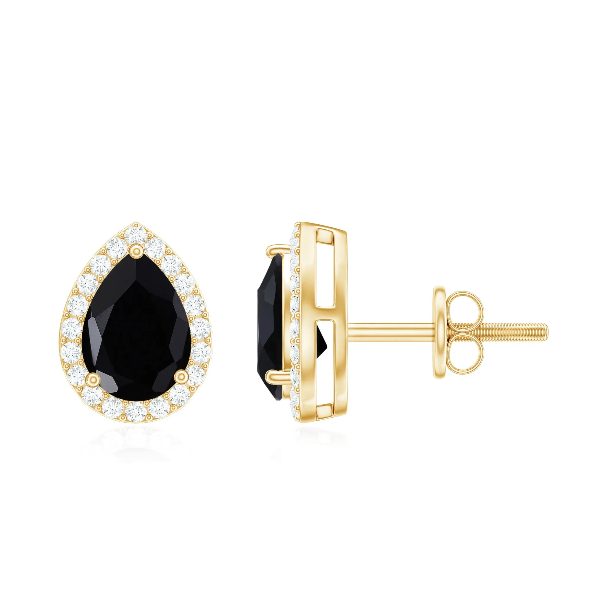 1.50 CT Classic Pear Cut Black Spinel and Diamond Stud Earrings