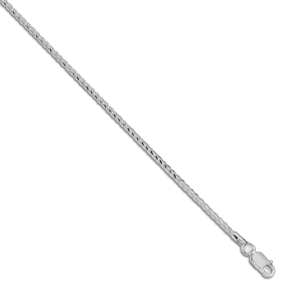 1.5mm Sterling Silver Diamond Cut Solid Round Spiga Chain Bracelet