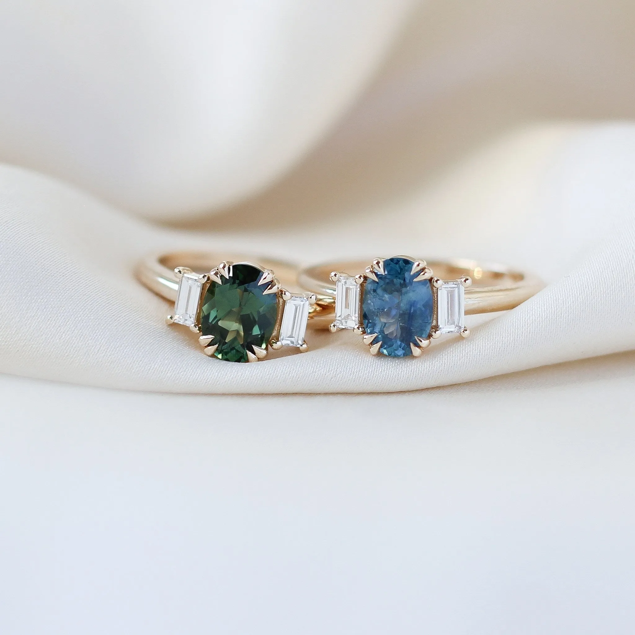 1.60ct Trilogy Oval Green Sapphire Ring