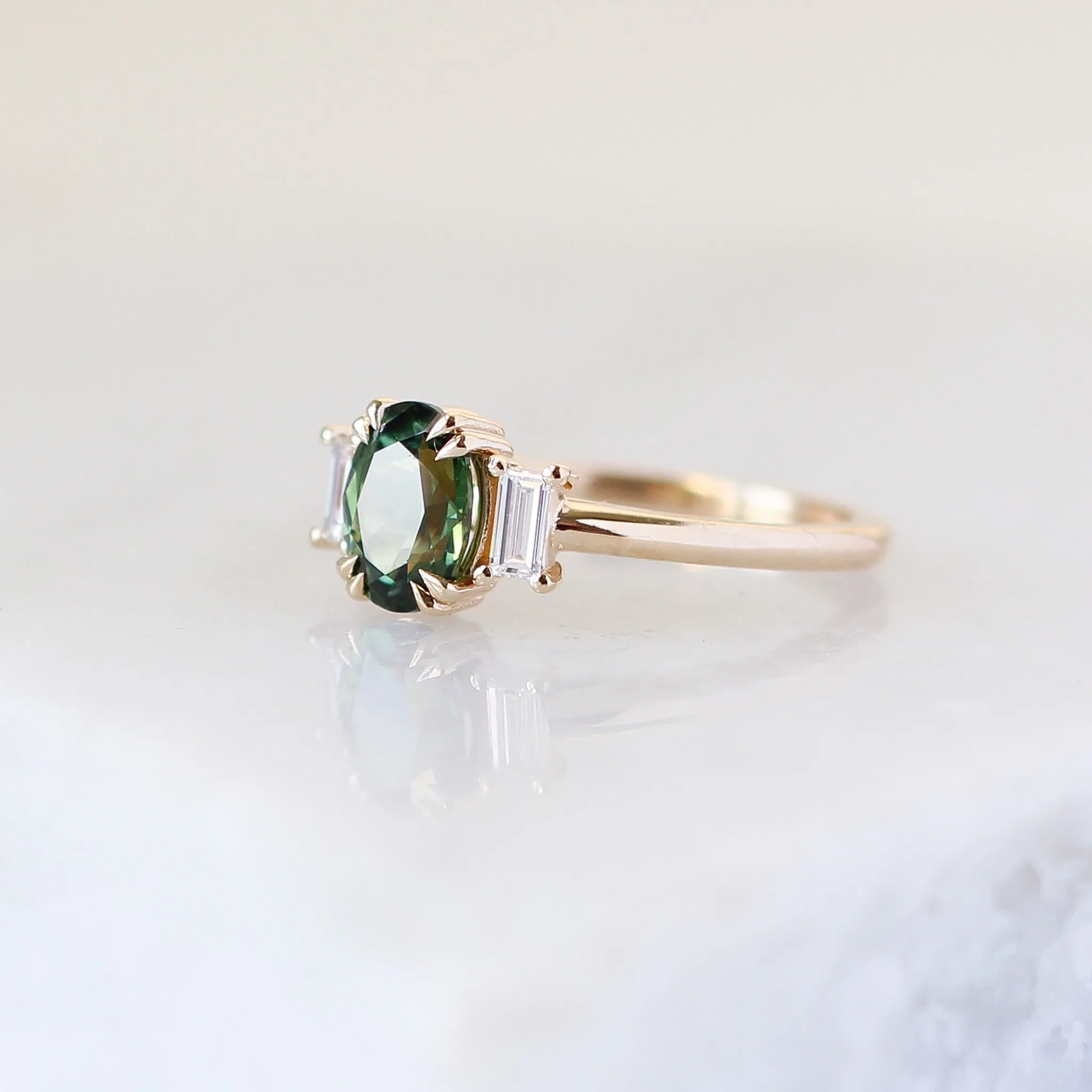 1.60ct Trilogy Oval Green Sapphire Ring