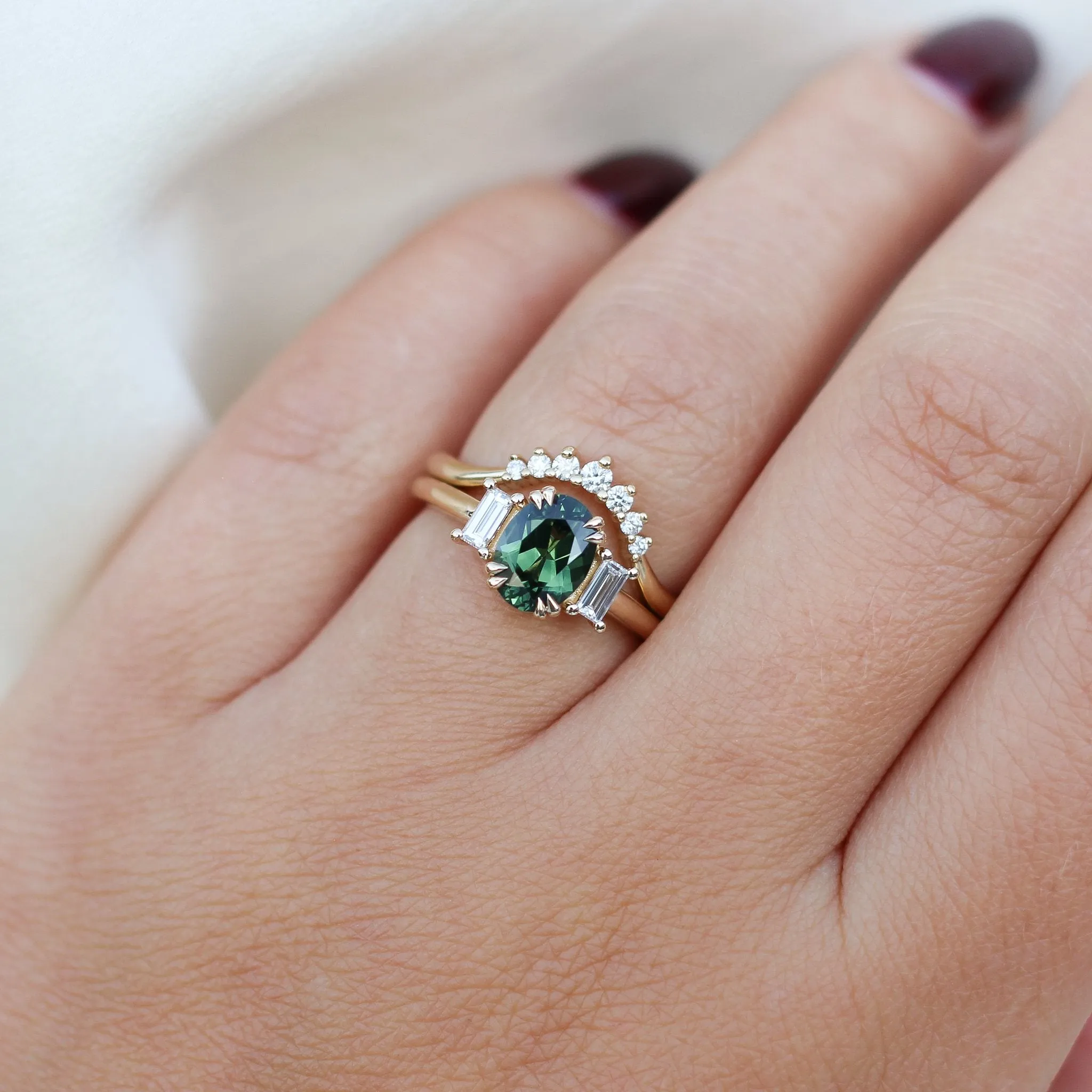 1.60ct Trilogy Oval Green Sapphire Ring