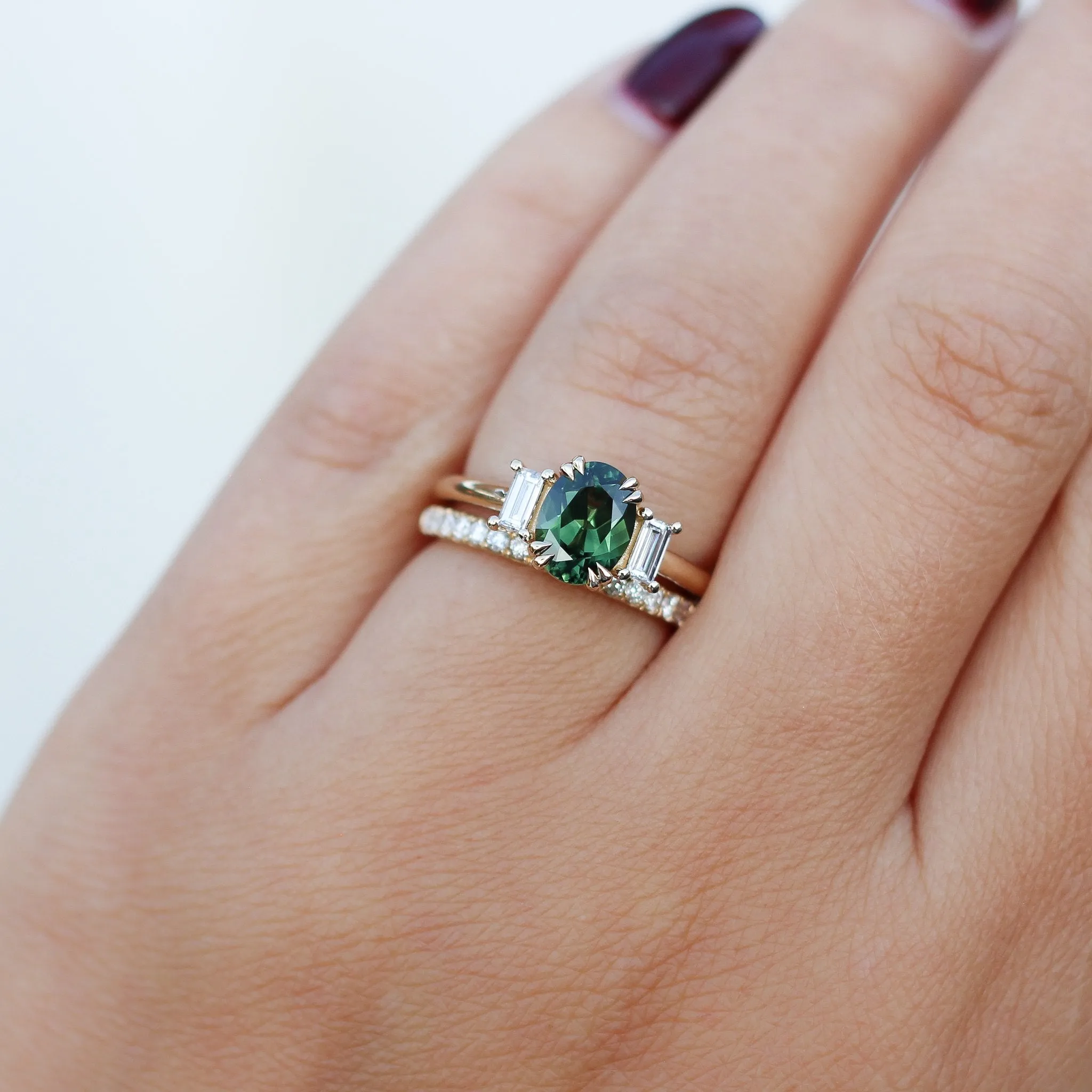 1.60ct Trilogy Oval Green Sapphire Ring