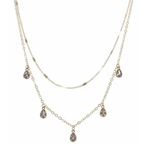 16" Double Layer Teardrop Rhinestone Necklace, 3" Ext.