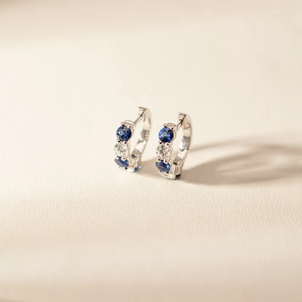 18ct White Gold Sapphire & Diamond Panorama Hoop Earrings