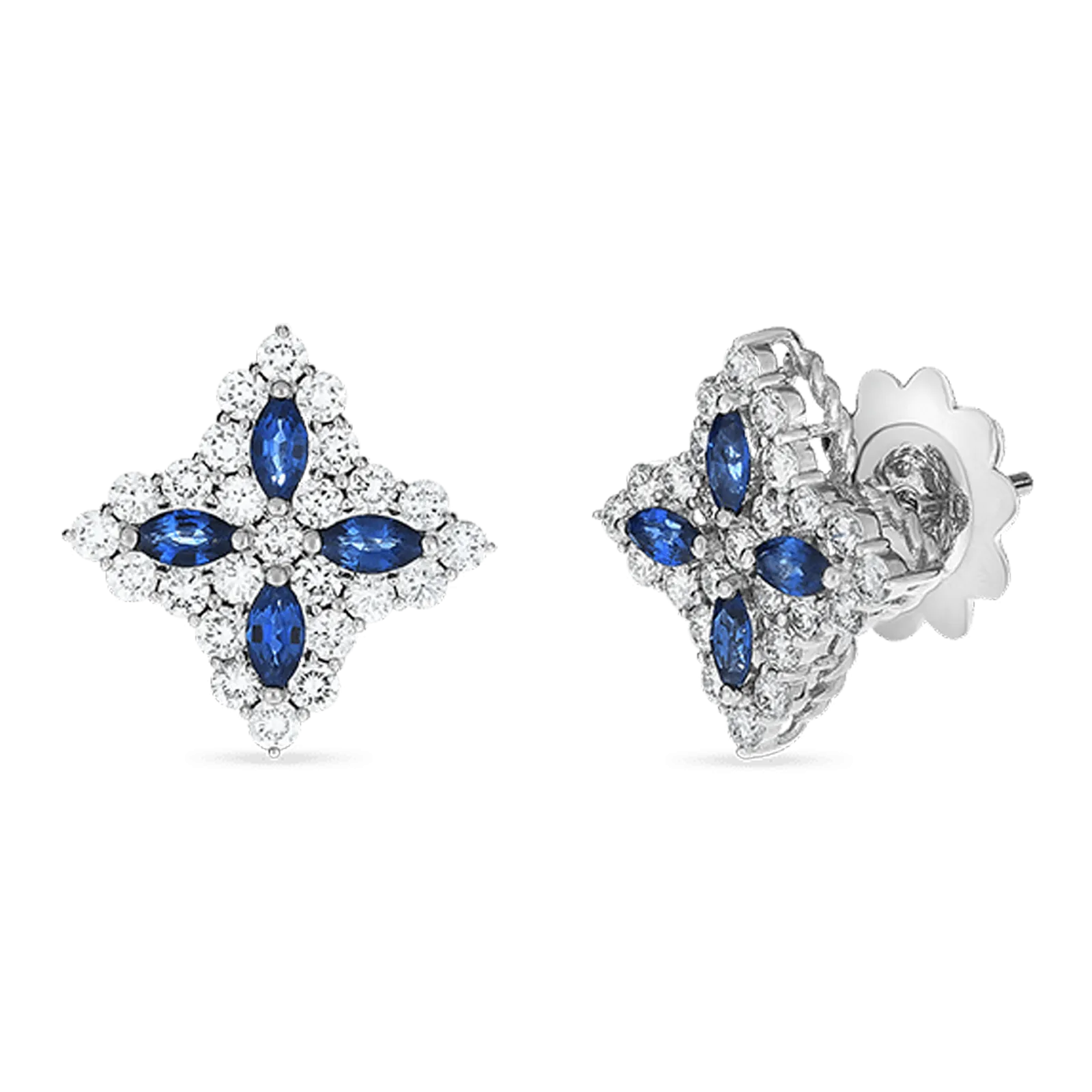 18K Diamond & Sapphire Medium Flower Stud Earring