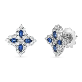 18K Diamond & Sapphire Medium Flower Stud Earring