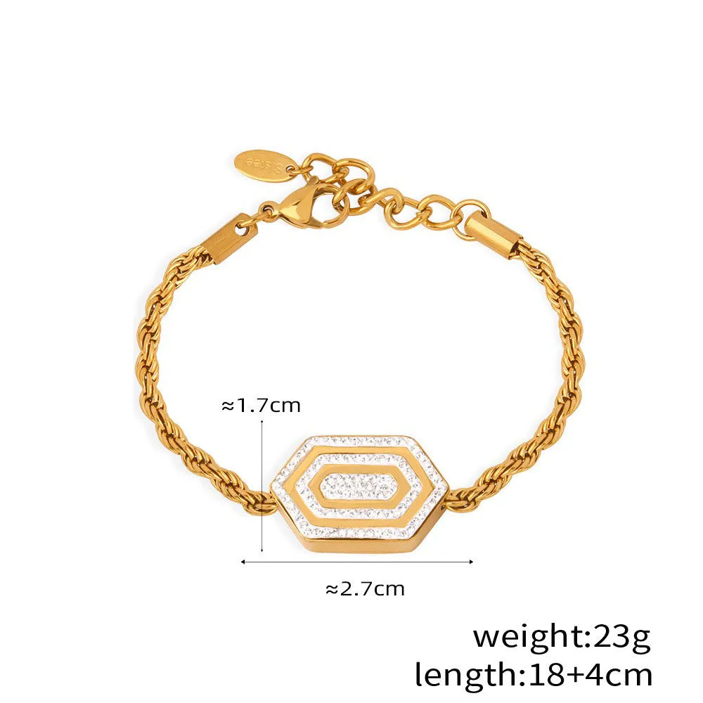 18K gold exquisite and noble hexagonal inlaid zircon and tassel design bracelet and necklace set