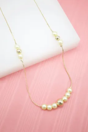 18K Gold Filled Pearl & Gold Bead Designed Chain Necklace (F245)