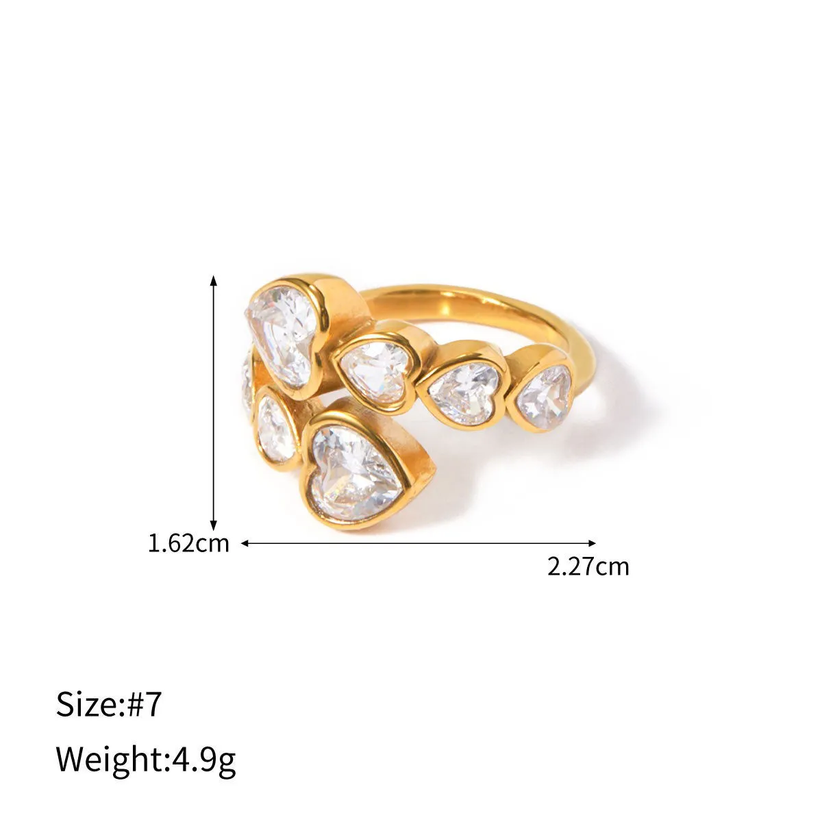 18k gold novel and unique love-shaped zircon staggered design open ring