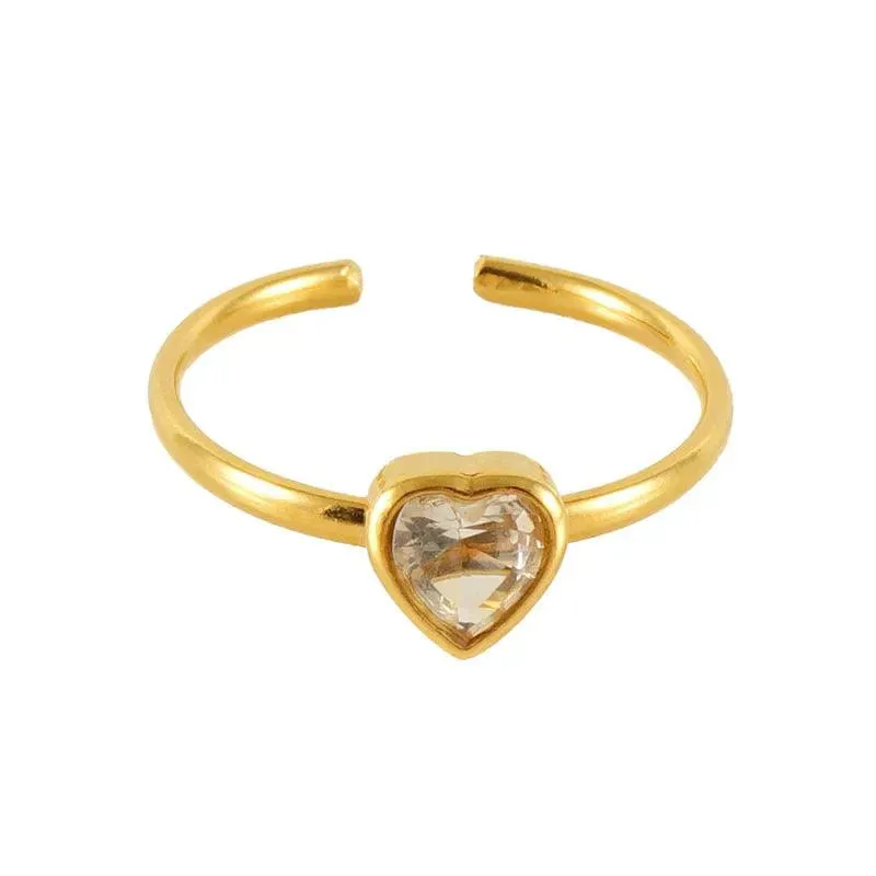 18K Gold-Plated Adjustable Heart Zircon Ring – A Perfect Romantic Gift